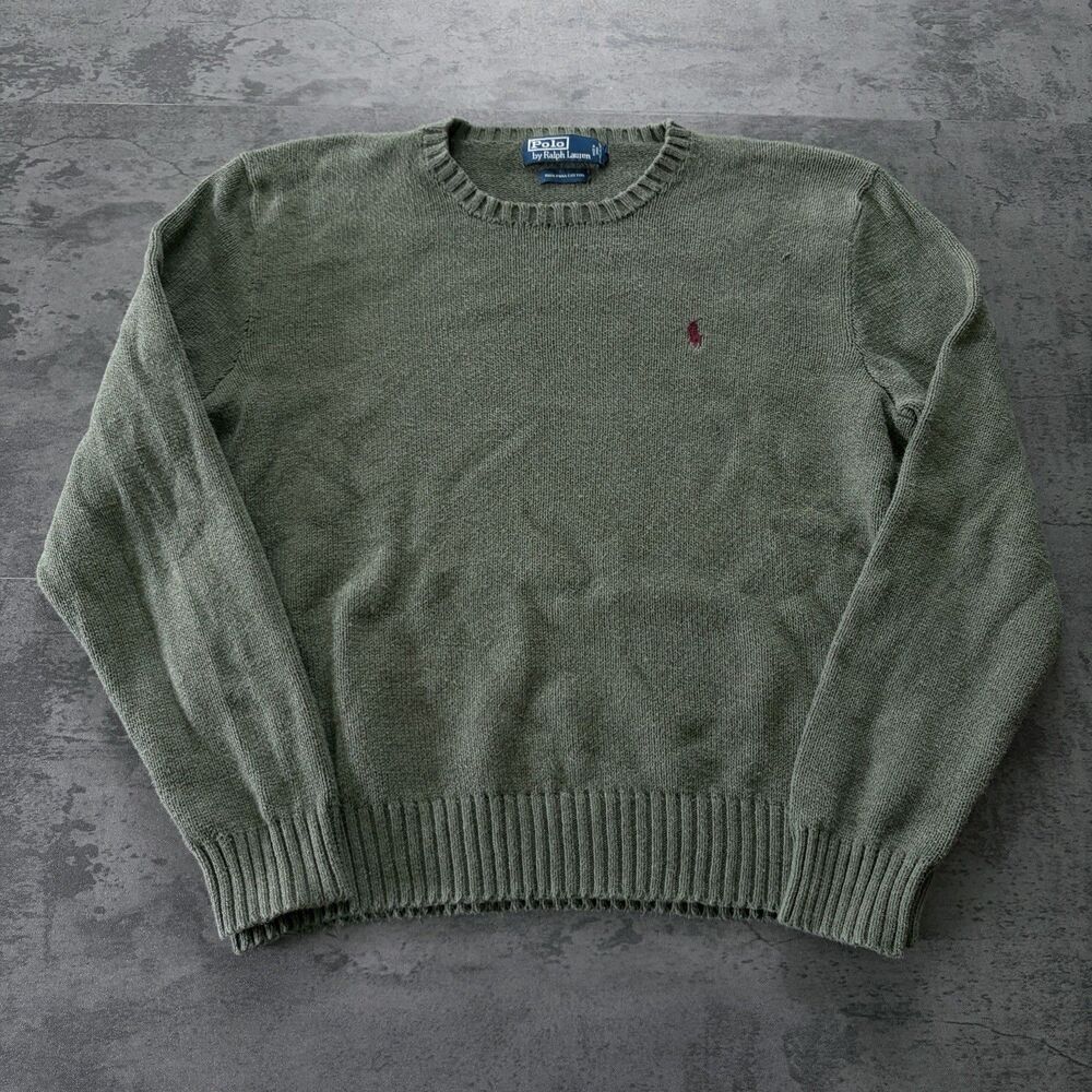 Vintage Polo by Ralph Lauren Knit Sweater Mens Large Pima Cotton Green Crewneck